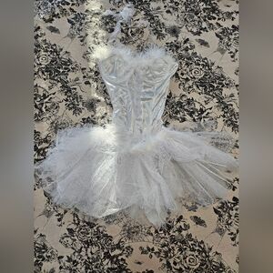 Dolls Kill White Swan Ballerina Lingerie Bodysuit and Tutu Costume
